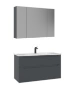 Orka Messina Banyo Dolabı Takımı, 100 cm, Mat Antrasit, Ayna Dolaplı