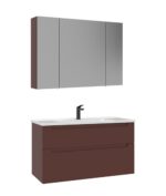 Orka Messina Banyo Dolabı Takımı, 100 cm, Mat Kırmızı, Ayna Dolaplı