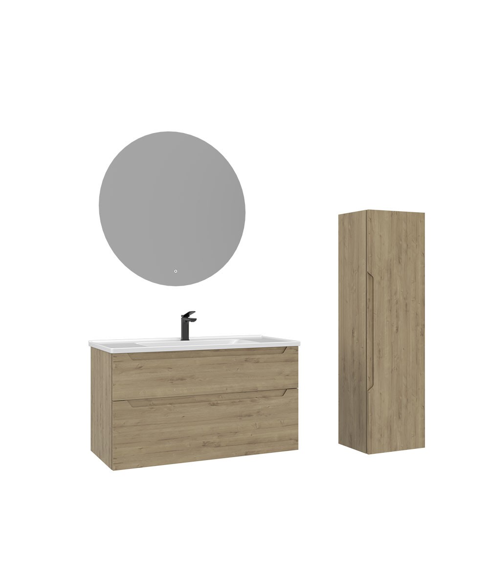 Orka Messina Banyo Dolabı Takımı, 100 cm, Meşe, Led Aynalı Orka Messina Banyo Dolabı Takımı, 100 cm, Meşe, Led Aynalı - Görsel 1