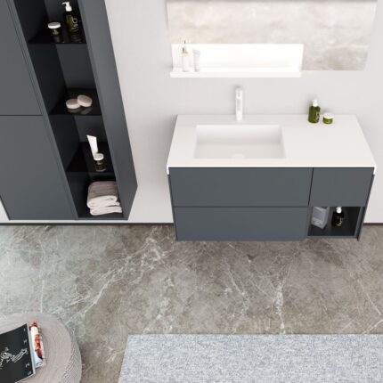 Orka Milano Banyo Dolabı Takımı, 100 cm, Mat Antrasit, Asma - MILANO100BDTMAAS - Banyo Dolapları