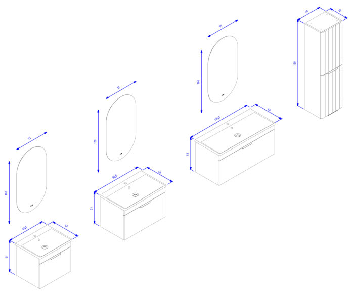 Orka Procida Banyo Dolabı Takımı, 65 cm, Mat Lacivert - PROCIDA65BDTML - Banyo Dolapları - 1