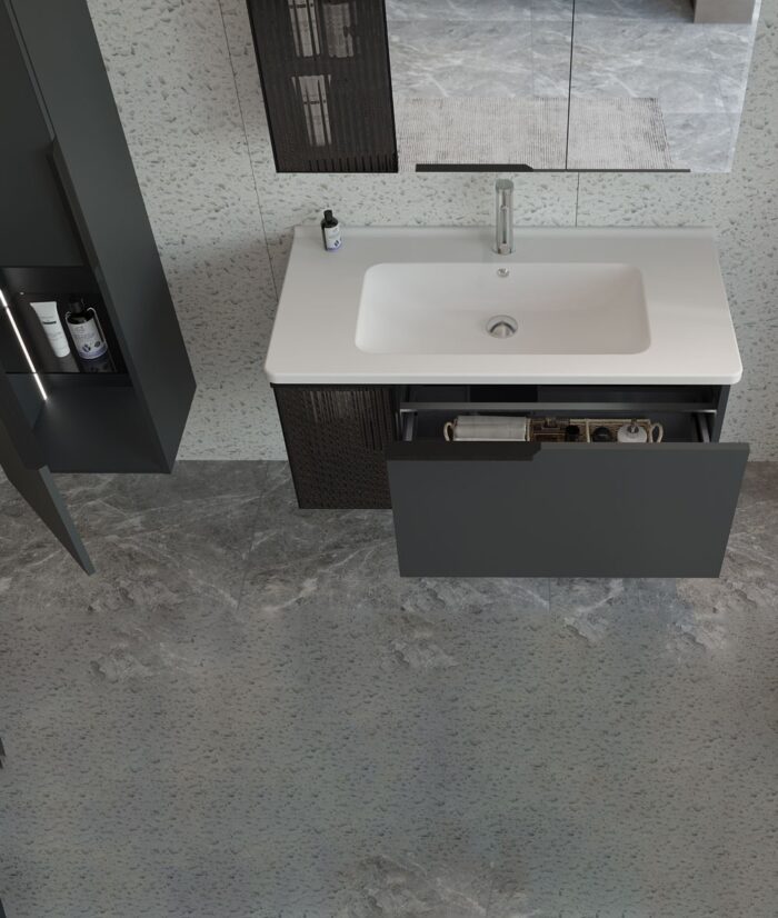 Orka Pure Banyo Dolabı Takımı, 100 cm, Mat Antrasit - PURE100BDTMA - Banyo Dolapları - 1