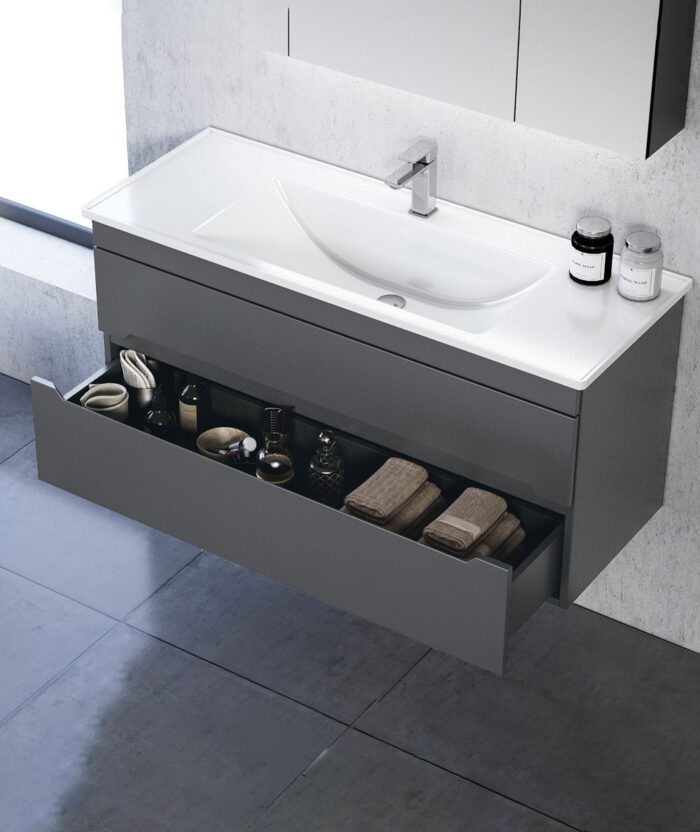 Orka Varna Banyo Dolabı Takımı, 100 cm, Mat Antrasit - VARNA100BDTMA - Banyo Dolapları - 2