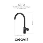 Creavit Alfa Mutfak Bataryası Mat Siyah BT.AL8500S - BT.AL8500S - Mutfak Eviye Bataryası - 1