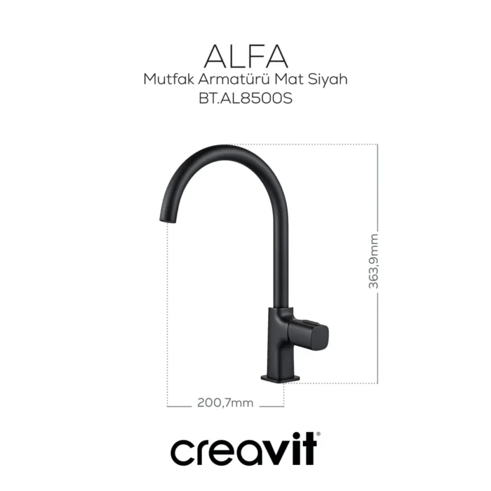 Creavit Alfa Mutfak Bataryası Mat Siyah BT.AL8500S - BT.AL8500S - Mutfak Eviye Bataryası - 1