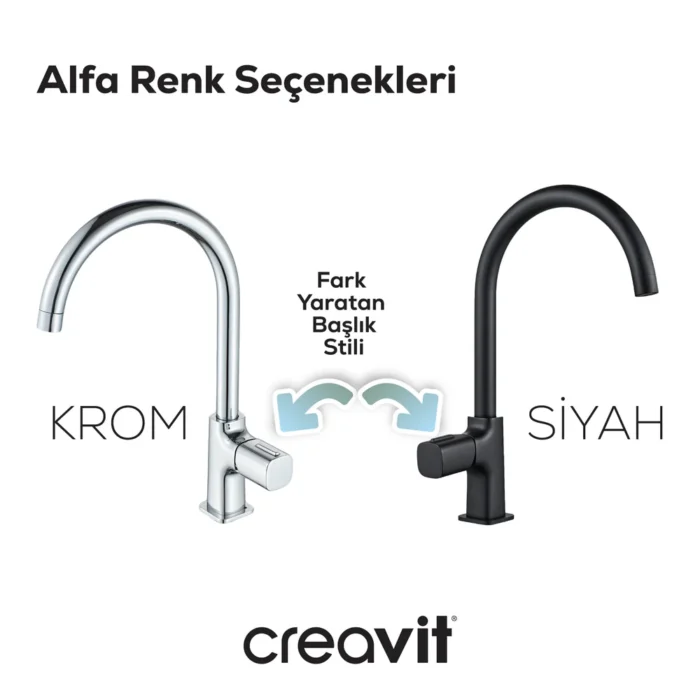 Creavit Alfa Mutfak Bataryası Mat Siyah BT.AL8500S - BT.AL8500S - Mutfak Eviye Bataryası - 2