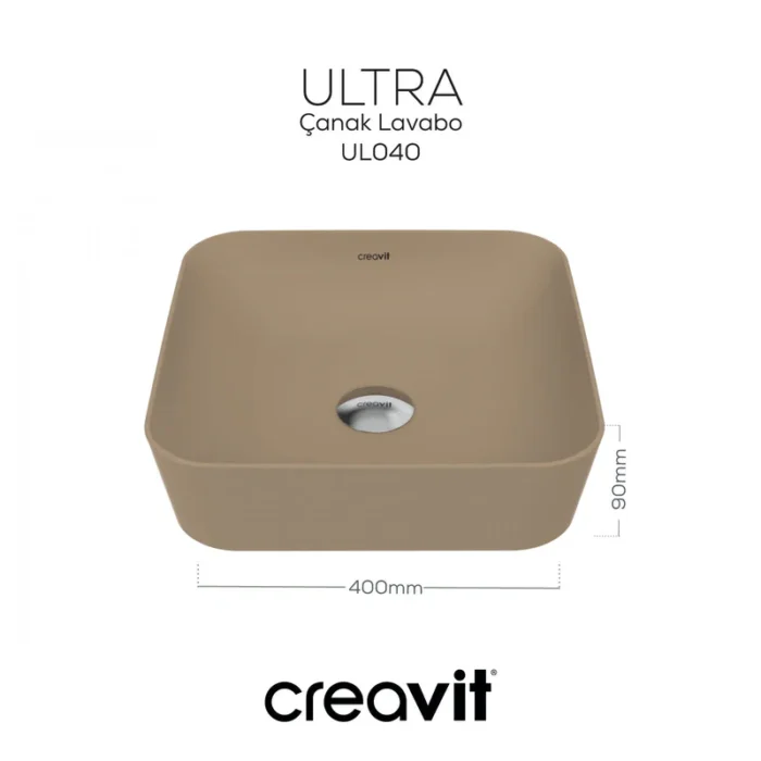 Creavit Ultra Kare Çanak Lavabo 40 cm Extra Cappucino Mat UL040-00CM00E-0000 - UL040-00CM00E-0000 - Çanak Lavabo, Tezgah Üstü Lavabo - 2