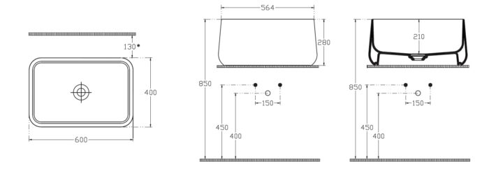 Isvea Allegro Tezgah Üstü Monoblok Lavabo 60 cm, Taş Gri - 10ALS6065I - Monoblok Bütün Lavabo - 1
