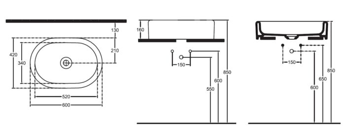 Isvea Curvo Tezgah Üstü Lavabo, 60 cm - 10CR66060 - Çanak Lavabo, Tezgah Üstü Lavabo - 1