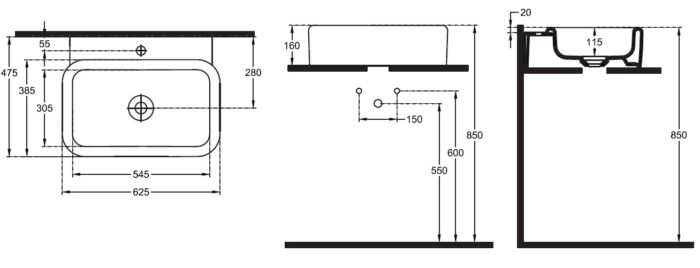 Isvea Curvo Tezgah Üstü Lavabo, 62 cm - 10CR65062 - Çanak Lavabo, Tezgah Üstü Lavabo - 1