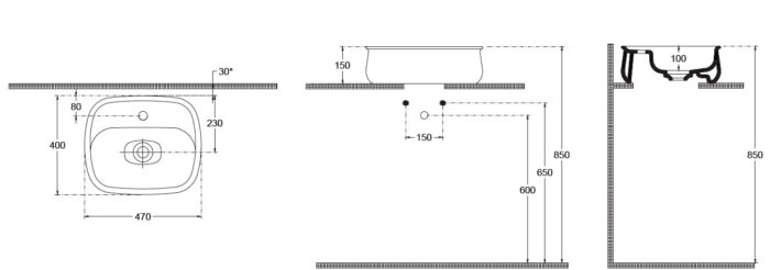 Isvea Fluido Tezgah Üstü Lavabo 47 cm, Taş Gri - 10FD65047-2V - Çanak Lavabo, Tezgah Üstü Lavabo - 1