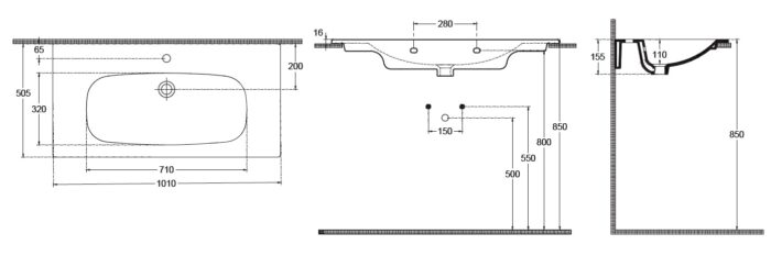 Isvea Infinity Flat Lavabo, 101 cm - 10NF50101 - Dolap Uyumlu Lavabolar - 1