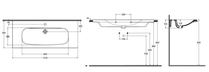 Isvea Infinity Flat Lavabo, 121 cm - 10NF50121 - Dolap Uyumlu Lavabolar - 1