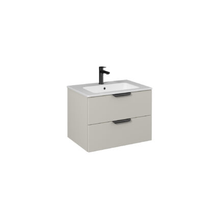 Isvea Liv Lavabo Ünitesi, Çift Çekmeceli, Siyah Kulplu, 70 cm, Açık Kumbeji - 24LVS211070I - Banyo Dolapları, Banyo Alt Modülleri