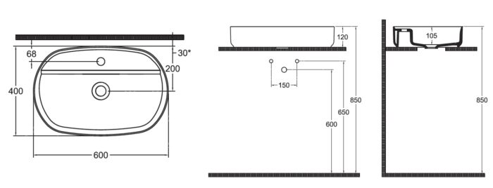 Isvea Sintesi Tezgah Üstü Lavabo, 60 cm - 10SI65060 - Çanak Lavabo, Tezgah Üstü Lavabo - 1