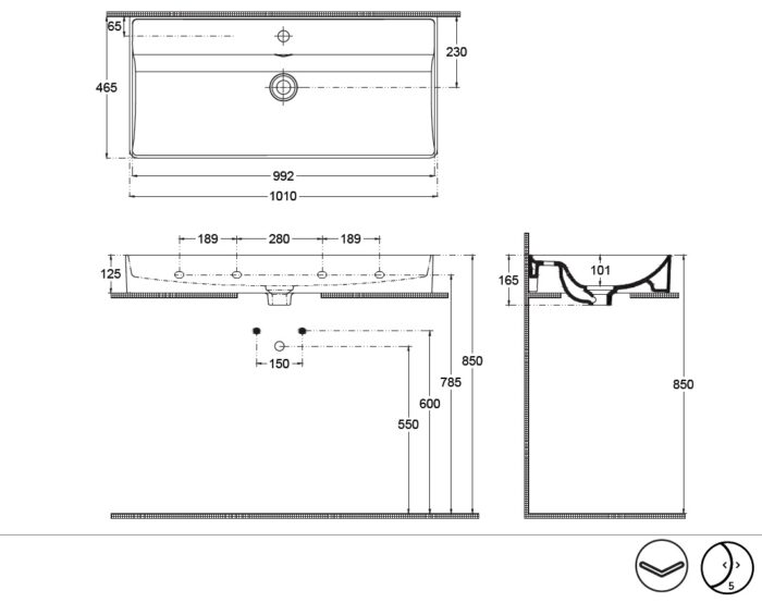 Isvea Vea Tezgah Üstü Lavabo, 100 cm - 10VAS5101I - Çanak Lavabo, Tezgah Üstü Lavabo - 1