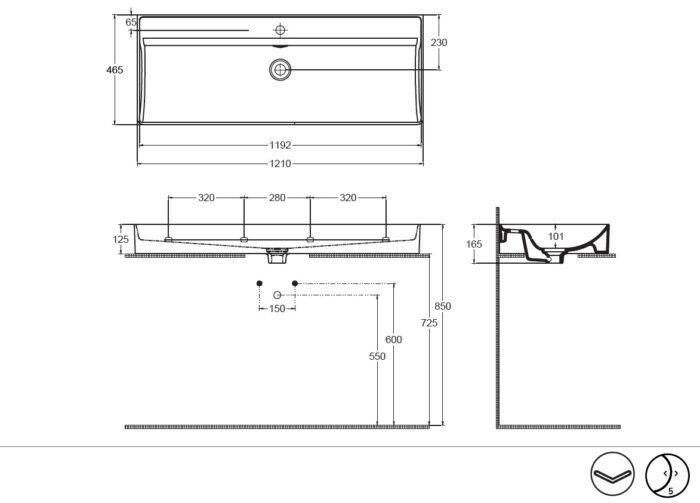 Isvea Vea Tezgah Üstü Lavabo 120 cm, Fildişi - 10VAS5128I - Çanak Lavabo, Tezgah Üstü Lavabo - 1