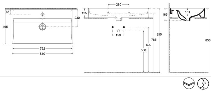 Isvea Vea Tezgah Üstü Lavabo 81 cm, Antrasit - 10VAS5083I - Çanak Lavabo, Tezgah Üstü Lavabo - 1