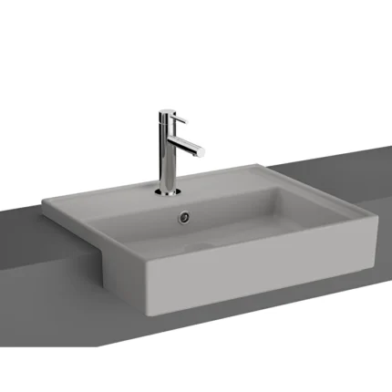 Vitra Archiplan Yarım Tezgah Lavabo 55x46 cm Tek Armatür Delikli, Su Taşma Delikli, Mat Taş Gri - 7412B076-0001 - Yarım Tezgah Lavabo