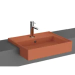 Vitra Archiplan Yarım Tezgah Lavabo 55x46 cm Tek Armatür Delikli, Su Taşma Delikli, Mat Terra Rosa - 7412B077-0001 - Yarım Tezgah Lavabo
