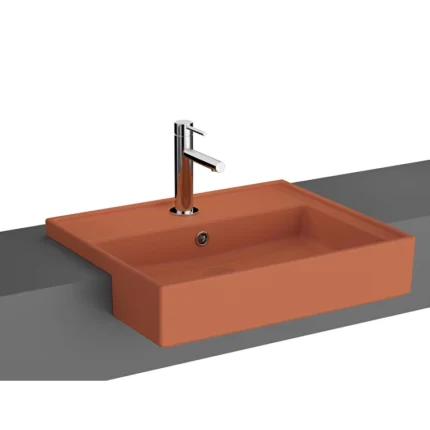 Vitra Archiplan Yarım Tezgah Lavabo 55x46 cm Tek Armatür Delikli, Su Taşma Delikli, Mat Terra Rosa - 7412B077-0001 - Yarım Tezgah Lavabo