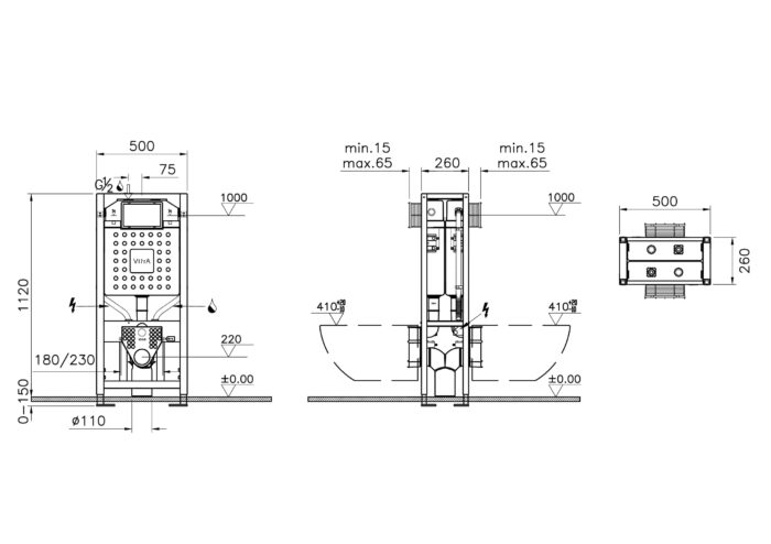 Vitra Asma klozetler için alçıpan duvar içi (yere montaj) sırt sırta uygulama, 3/6 L - 762-5850-01 - Asma Klozet - 1