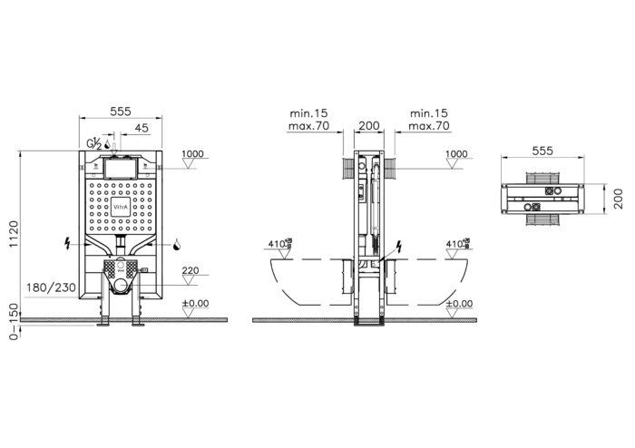 Vitra Asma klozetler için alçıpan duvar içi (yere montaj) sırt sırta uygulamalı, 2,5/4 L - 768-5850-02 - Asma Klozet - 1
