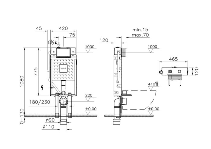 Vitra Asma klozetler için ayarlanabilir kalın metal ayaklı, 2,5/4 L - 762-1850-02 - Gömme Rezervuarlar - 1