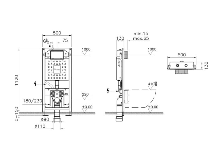 Vitra Asma klozetler için karkas veya profil sistemlere montaj alçıpan uygulama, 2,5/4 L - 762-5801-02 - Asma Klozet - 1