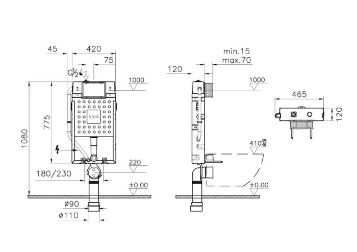Vitra Asma klozetler için metal ayaksız, 3/6 L - 762-1800-01 - Gömme Rezervuarlar - 1