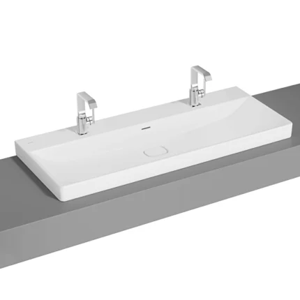 Vitra Metropole Çanak Lavabo 120x47 cm Çift Armatür Delikli, Su Taşma Delikli, Mat Beyaz - 7530B001-0973 - Çanak Lavabo