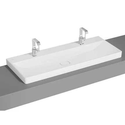 Vitra Metropole Çanak Lavabo 120x47 cm Çift Armatür Delikli, Su Taşma Deliksiz, Mat Beyaz - 7530B001-0937 - Çanak Lavabo