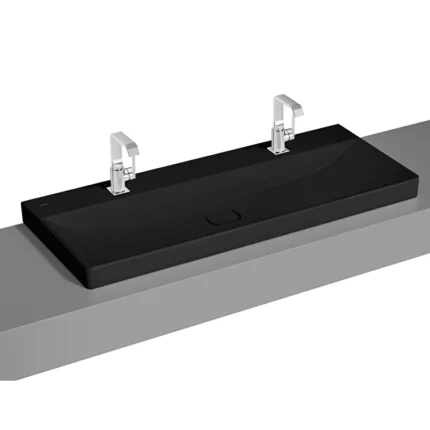 Vitra Metropole Çanak Lavabo 120x47 cm Çift Armatür Delikli, Su Taşma Deliksiz, Mat Siyah - 7530B083-0937 - Çanak Lavabo