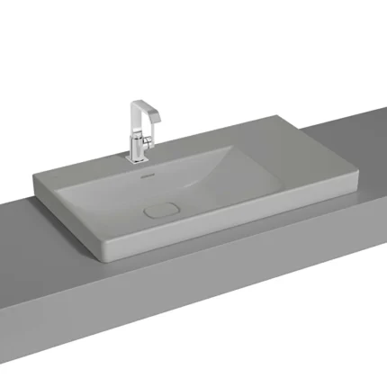 Vitra Metropole Çanak Lavabo 90x47 cm Tek Armatür Delikli, Su Taşma Delikli, Mat Taş Gri - 7528B076-0973 - Çanak Lavabo
