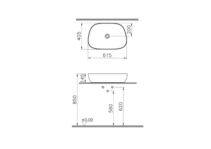 Vitra Outline Çanak Lavabo Tv Şekilli, 60x41 cm Armatür Deliksiz, Su Taşma Deliksiz, Clean, Mat Taş Gri - 5993B476-0016 - Çanak Lavabo - 1