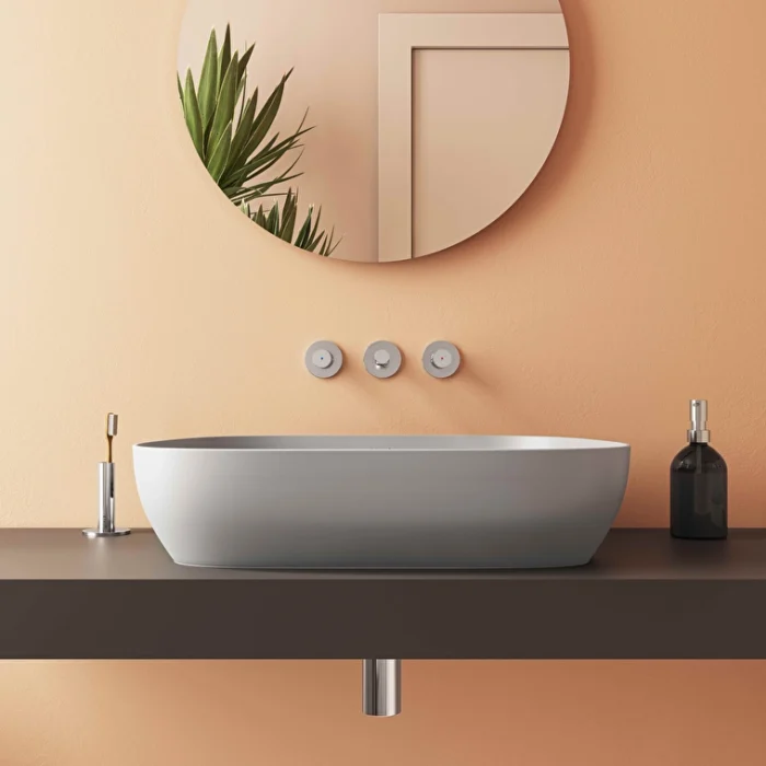 Vitra Outline Çanak Lavabo Tv Şekilli, 60x41 cm Armatür Deliksiz, Su Taşma Deliksiz, Clean, Mat Taş Gri - 5993B476-0016 - Çanak Lavabo - 4