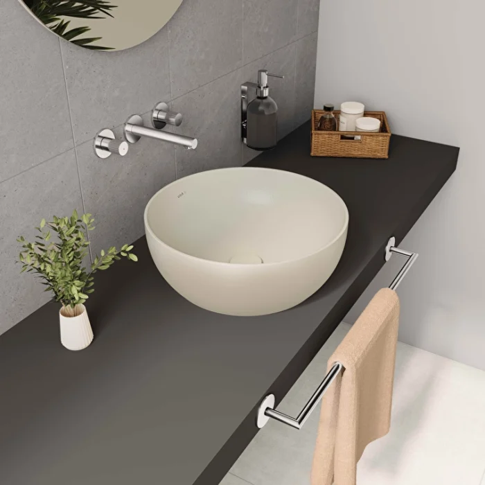 Vitra Outline Recycled Çanak Lavabo Oval, 60x41 cm Armatür Deliksiz, Su Taşma Deliksiz, Mat Bej - 7995B066-0016 - Çanak Lavabo - 7