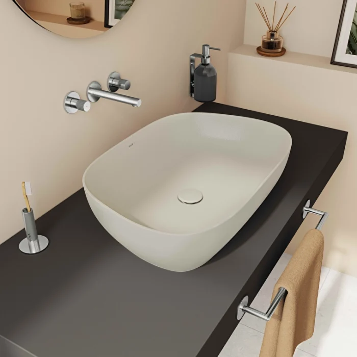 Vitra Outline Recycled Çanak Lavabo Tv Şekilli, 63x42 cm Armatür Deliksiz, Su Taşma Deliksiz, Mat Bej - 7993B066-0016 - Çanak Lavabo - 15