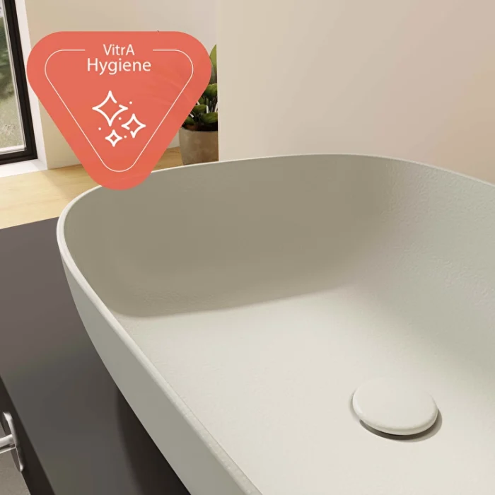 Vitra Outline Recycled Çanak Lavabo Tv Şekilli, 63x42 cm Armatür Deliksiz, Su Taşma Deliksiz, Mat Bej - 7993B066-0016 - Çanak Lavabo - 4