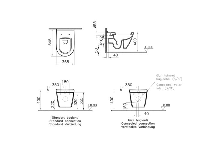 Vitra S50 Asma Klozet 52 cm Taharet Borulu, Beyaz - 5318L003-0850 - Asma Klozet - 1