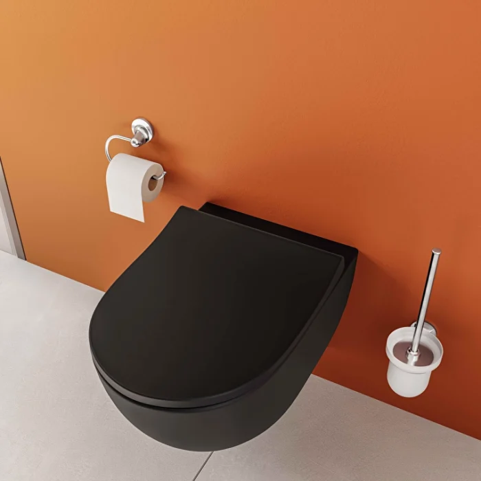 Vitra Sento Asma Klozet Rim-ex, Gizli Montajlı, Kompakt, 50 cm Taharet Borulu, Taharet Borusu Girişi Sıva Altı Uygulamalı, Mat Siyah - 7747B083-0559 - Asma Klozet - 10