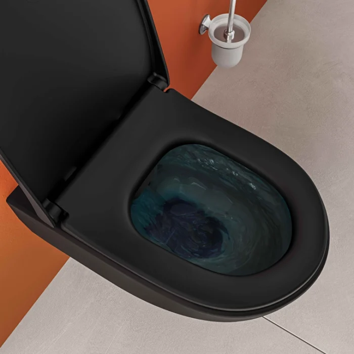 Vitra Sento Asma Klozet Rim-ex, Gizli Montajlı, Kompakt, 50 cm Taharet Borulu, Taharet Borusu Girişi Sıva Altı Uygulamalı, Mat Siyah - 7747B083-0559 - Asma Klozet - 11