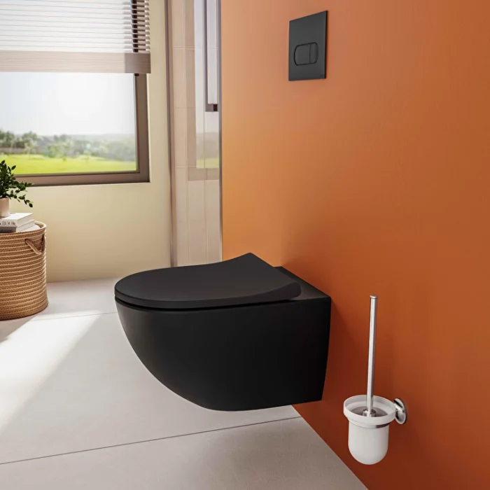Vitra Sento Asma Klozet Rim-ex, Gizli Montajlı, Kompakt, 50 cm Taharet Borulu, Taharet Borusu Girişi Sıva Altı Uygulamalı, Mat Siyah - 7747B083-0559 - Asma Klozet - 3