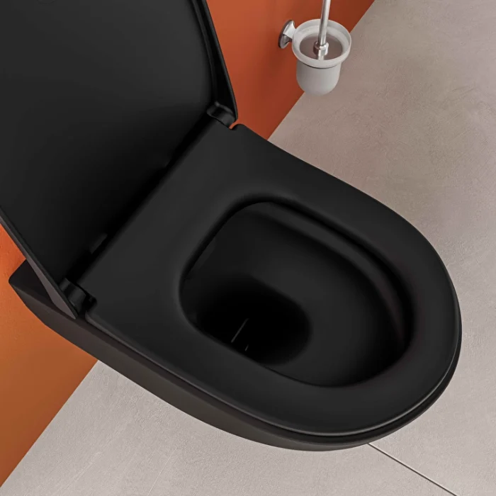 Vitra Sento Asma Klozet Rim-ex, Gizli Montajlı, Kompakt, 50 cm Taharet Borulu, Taharet Borusu Girişi Sıva Altı Uygulamalı, Mat Siyah - 7747B083-0559 - Asma Klozet - 9