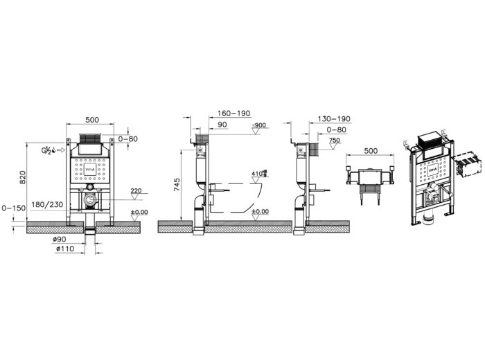 Vitra Unity, asma klozetler için, alçıpan uygulama, 82 cm, 3/6L - 761-5805-01 - Asma Klozet - 1