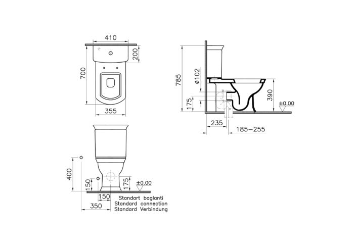 Vitra Valarte Takım Klozet Arkası Açık, 70 cm Taharet Borulu, Beyaz - 4160B403-0088 - Takım Klozet - 1