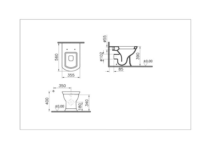 Vitra Valarte Yerden Klozet Duvara Tam Dayalı, 43 cm Taharet Borulu, Taharet Borusu Girişi Sıva Altı Uygulamalı, Beyaz - 4164B403-0090 - Yerden Klozet - 1