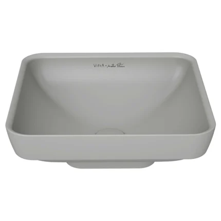 Vitra Water Jewels Çanak Lavabo Kare, Kompakt, 40x39 cm Armatür Deliksiz, Su Taşma Deliksiz, Mat Taş Gri - 4441B476-1361 - Çanak Lavabo