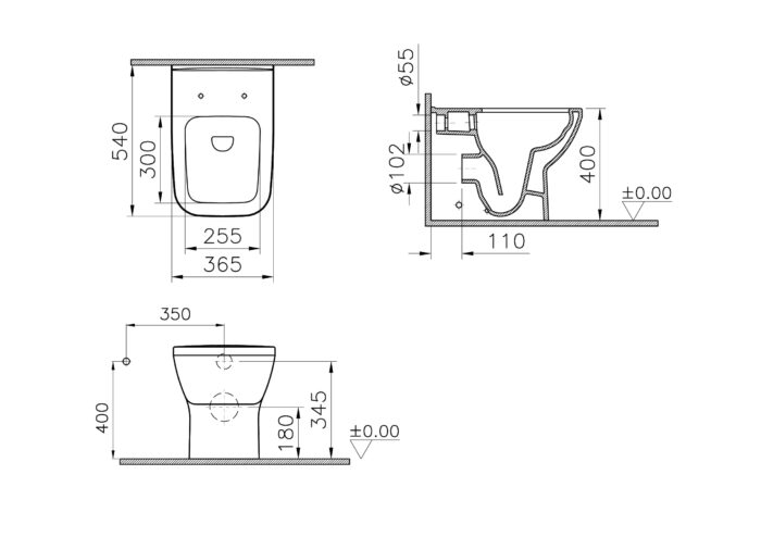 Vitra Zentrum Yerden Klozet SmoothFlush, Duvara Tam Dayalı Taharet Borulu, Beyaz - 7785L003-0088 - Yerden Klozet - 1