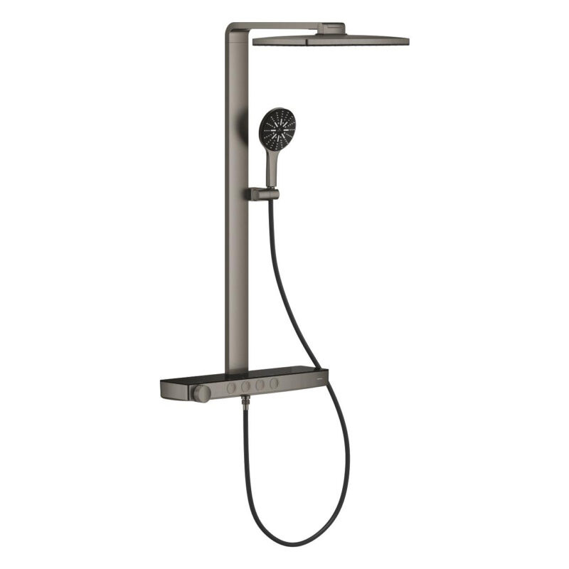 Grohe Rainshower Aqua Pure Duvara Monte Termostatik Bataryalı Duş Sistemi, Brushed Hard Graphite - 100961AL00 - Duş Paneli ve Kolonu, Duş Setleri
